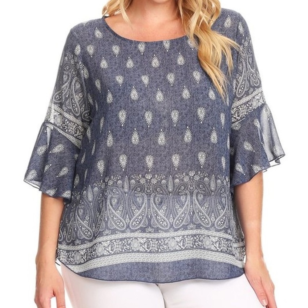 Plus Size Printed Top with 3/4 Length Sleeve